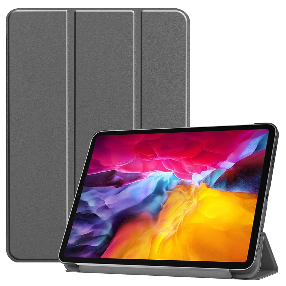 Stable Tri-fold Stand Auto Sleep/Wake Leather Stand Case for iPad Pro 11-inch (2021) - Grey