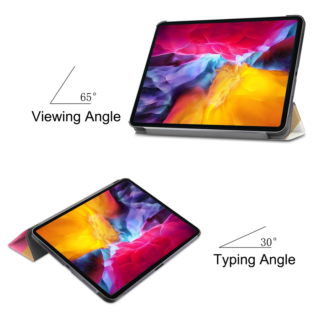 Pattern Printing Tri-fold Stand PU Leather Tablet Cover Smart Case with Pen Slot for Apple iPad Pro 11-inch (2021) - Colorful Grid-3