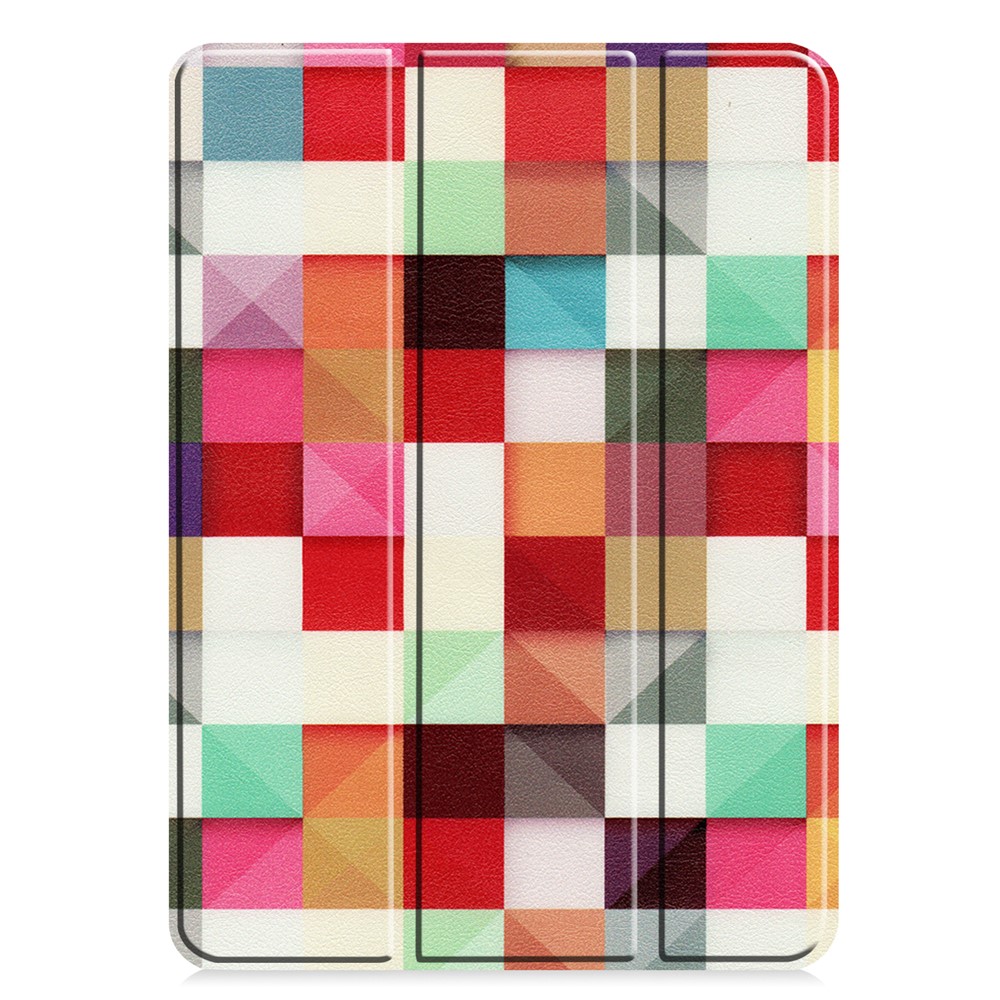 Pattern Printing Tri-fold Stand PU Leather Tablet Cover Smart Case with Pen Slot for Apple iPad Pro 11-inch (2021) - Colorful Grid-6