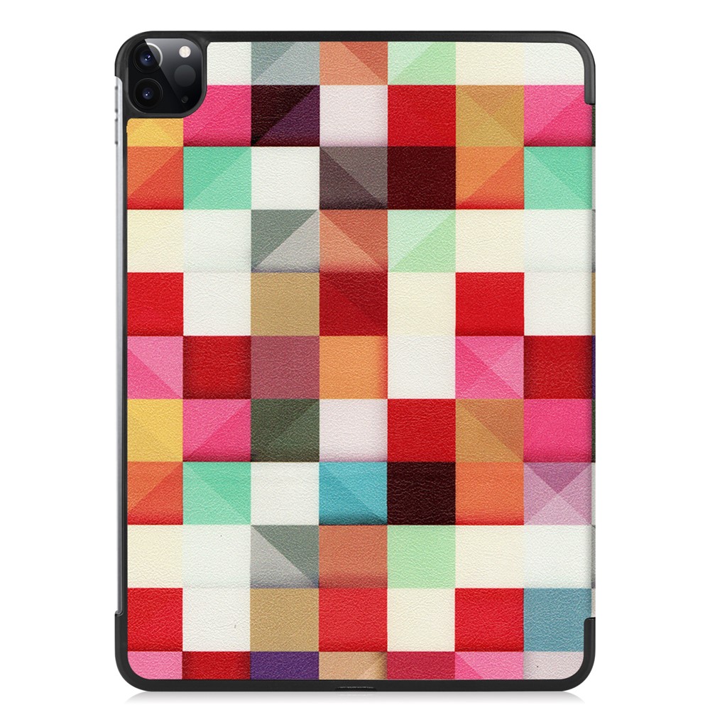Pattern Printing Tri-fold Stand PU Leather Tablet Cover Smart Case with Pen Slot for Apple iPad Pro 11-inch (2021) - Colorful Grid-7