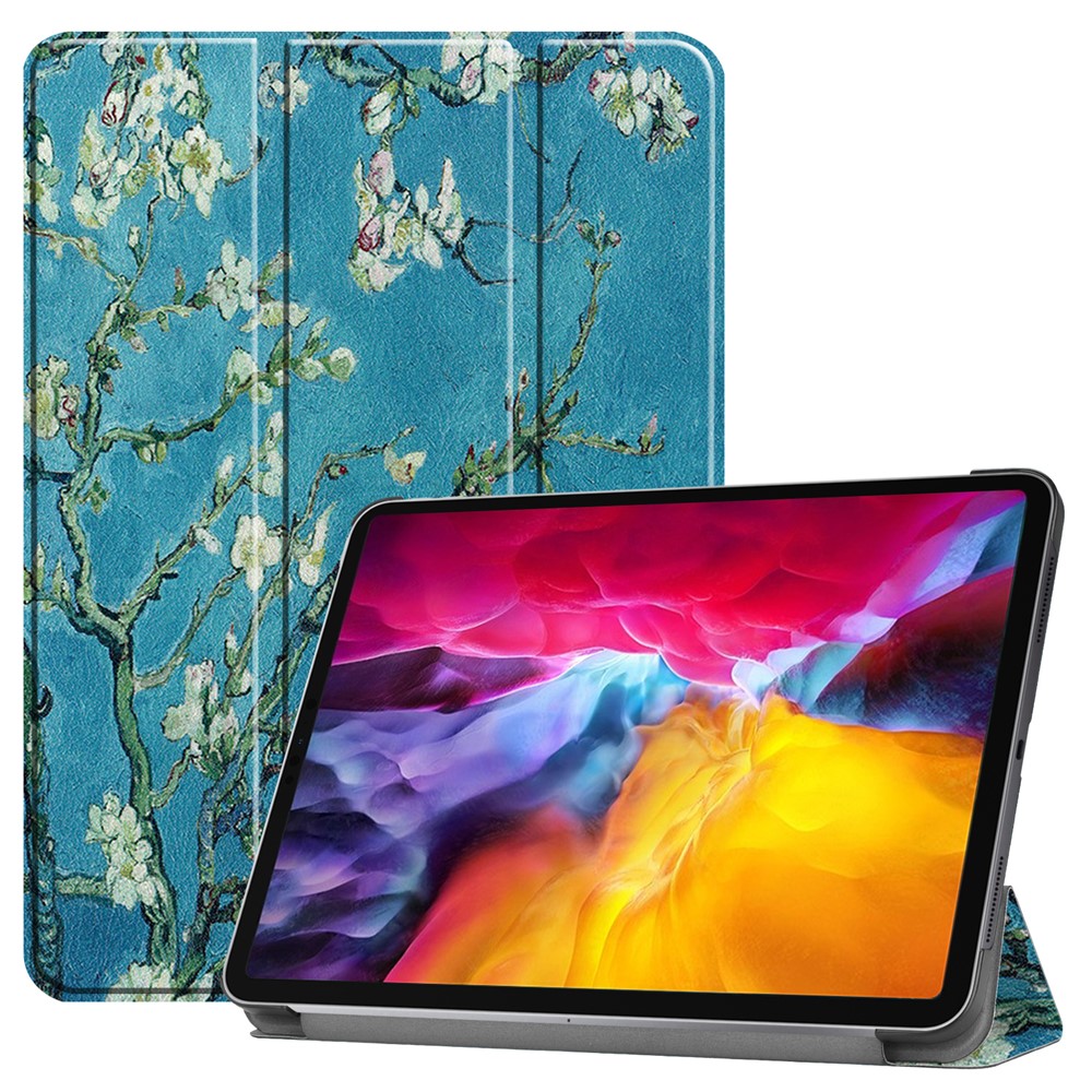 Pattern Printing Tri-fold Stand Case for iPad Pro 11-inch (2021), Folio PU Leather Auto Wake/Sleep Cover with Pen Slot  - Flower