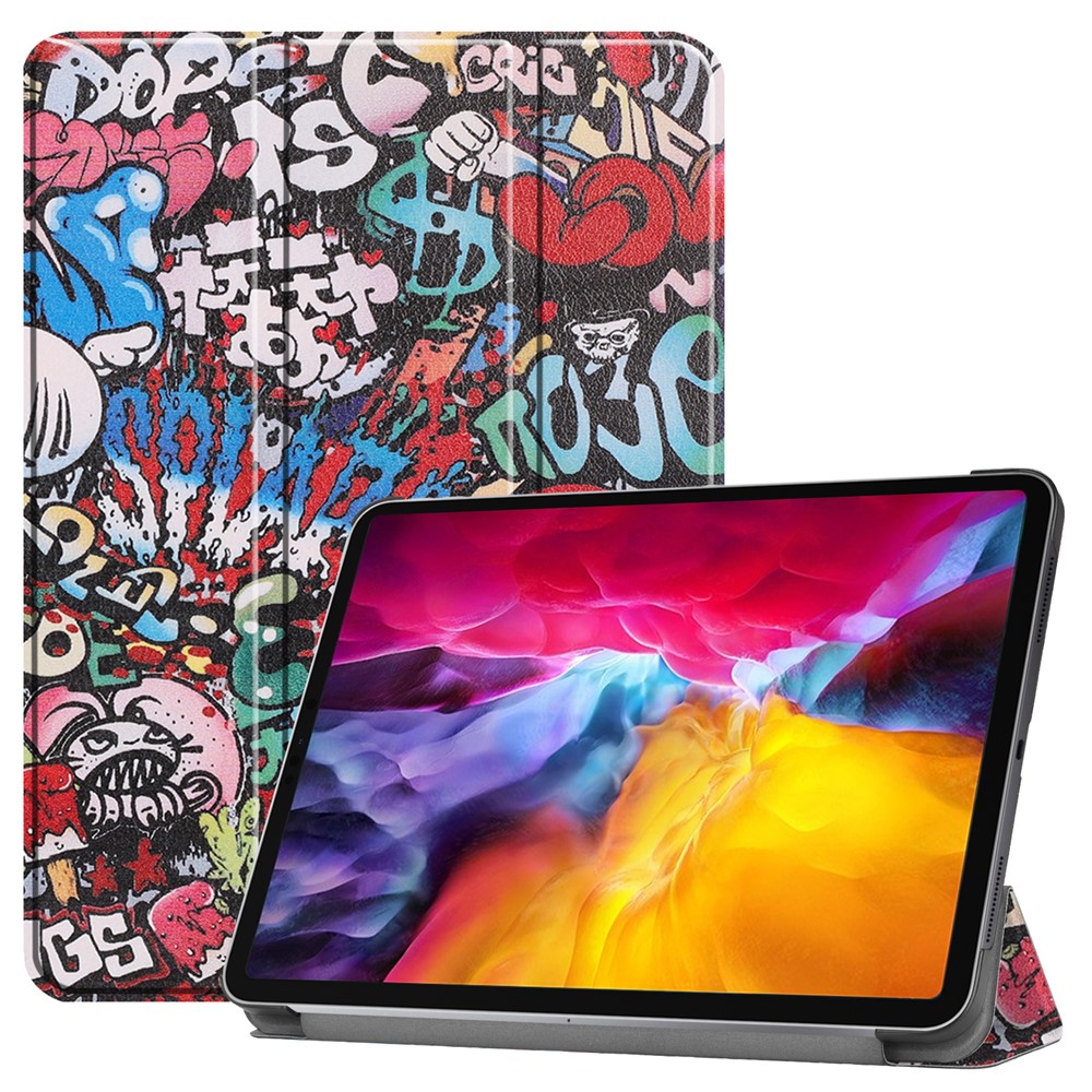 Pattern Printing Tri-fold Stand Case for iPad Pro 11-inch (2021), Folio PU Leather Auto Wake/Sleep Cover with Pen Slot  - Graffito