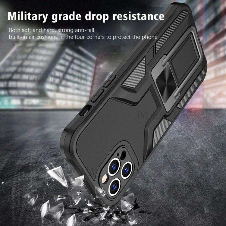 Quality PC + TPU Hybrid Kickstand Case Cover (Built-in Magnetic Metal Sheet) for iPhone 12 Pro - Black-3