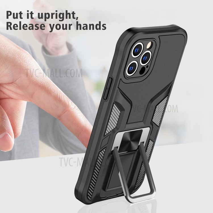 Quality PC + TPU Hybrid Kickstand Case Cover (Built-in Magnetic Metal Sheet) for iPhone 12 Pro - Black-4