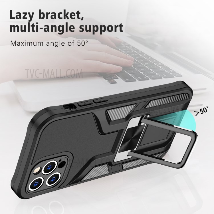 Quality PC + TPU Hybrid Kickstand Case Cover (Built-in Magnetic Metal Sheet) for iPhone 12 Pro - Black-5