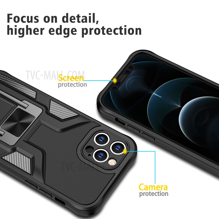 Quality PC + TPU Hybrid Kickstand Case Cover (Built-in Magnetic Metal Sheet) for iPhone 12 Pro - Black-6