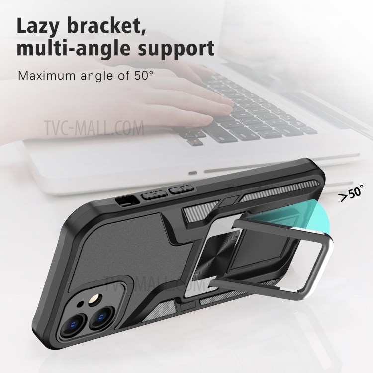 Quality PC + TPU Hybrid Kickstand Case Cover (Built-in Magnetic Metal Sheet) for iPhone 12 - Black-5