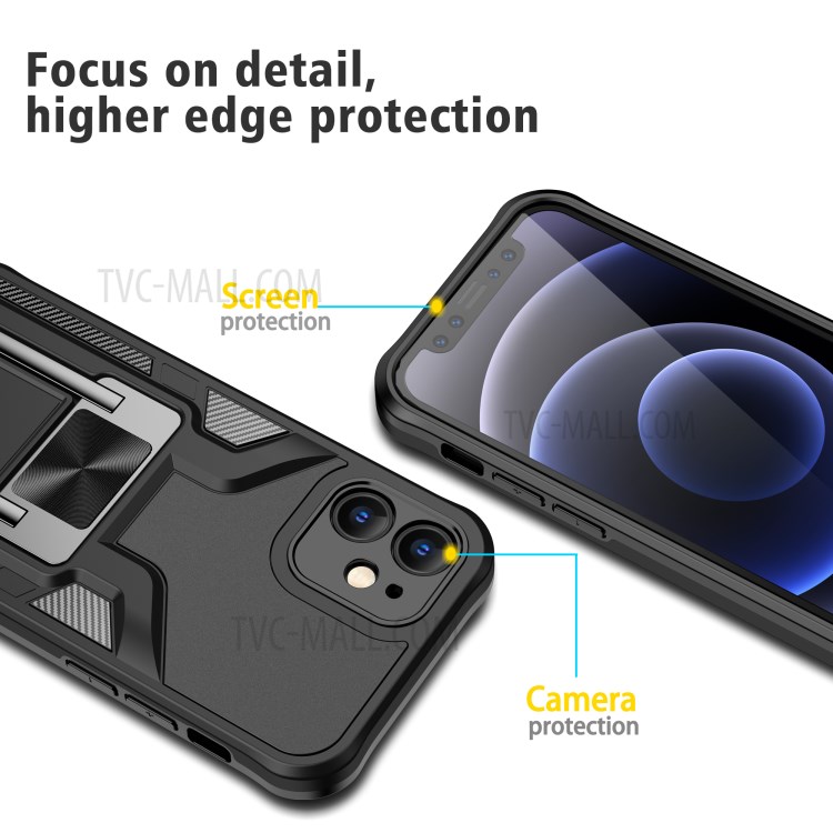 Quality PC + TPU Hybrid Kickstand Case Cover (Built-in Magnetic Metal Sheet) for iPhone 12 - Black-6