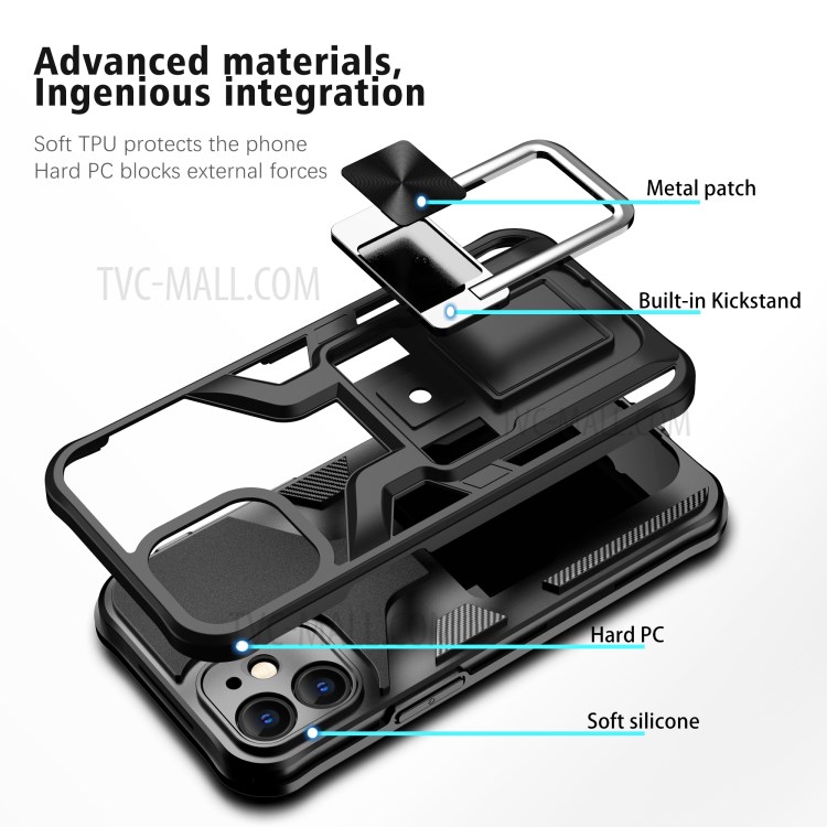 Quality PC + TPU Hybrid Kickstand Case Cover (Built-in Magnetic Metal Sheet) for iPhone 12 - Black-7