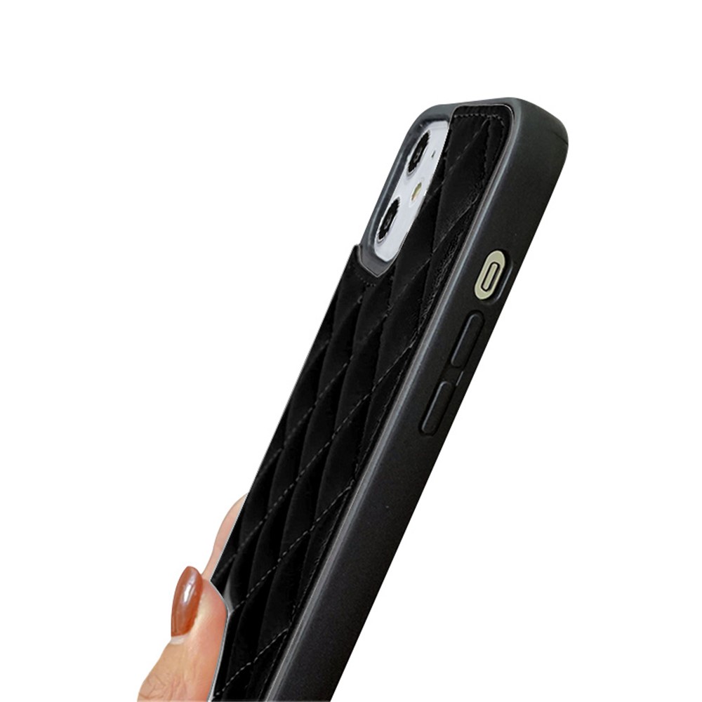 NXE Diamond Lattice Leather Phone Case Protective Cover for iPhone 12 mini - Black-3