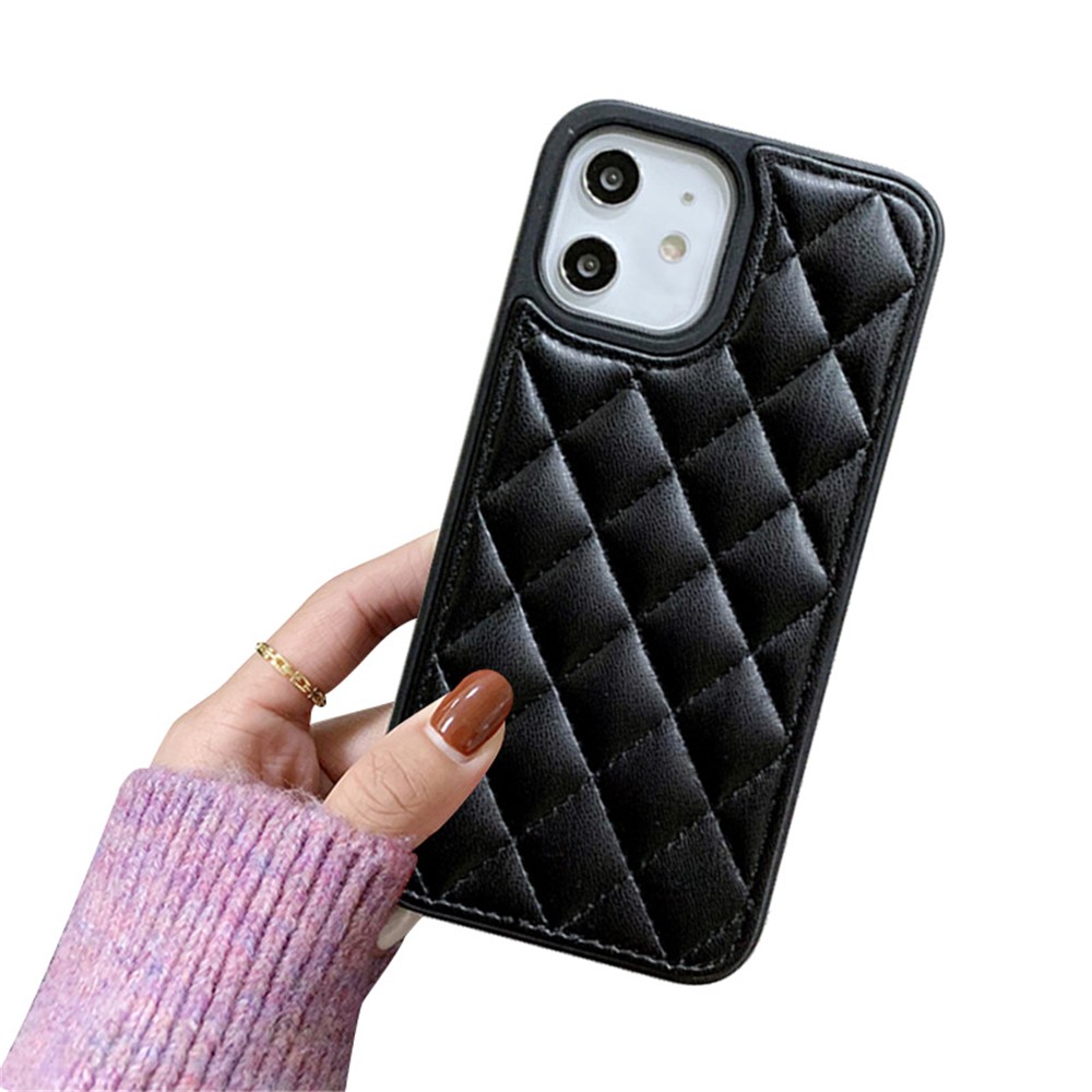 NXE Diamond Lattice Leather Phone Case Protective Cover for iPhone 12 mini - Black-4