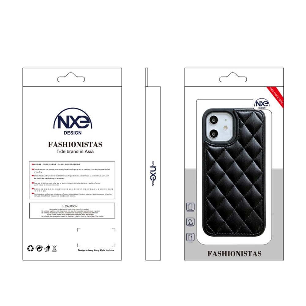 NXE Diamond Lattice Leather Phone Case Protective Cover for iPhone 12 mini - Black-5
