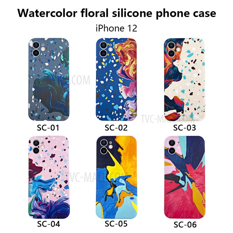Watercolor Ink Printed Case for iPhone 12 Liquid Silicone Phone Protective Cover - SC-01-3