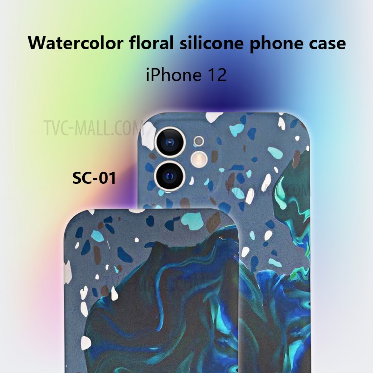 Watercolor Ink Printed Case for iPhone 12 Liquid Silicone Phone Protective Cover - SC-01-4
