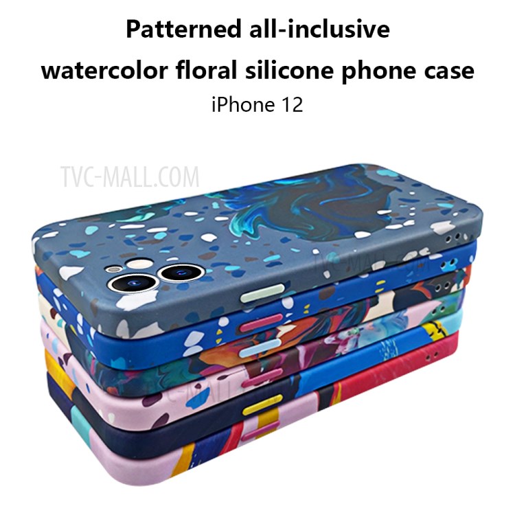Watercolor Ink Printed Case for iPhone 12 Liquid Silicone Phone Protective Cover - SC-01-6