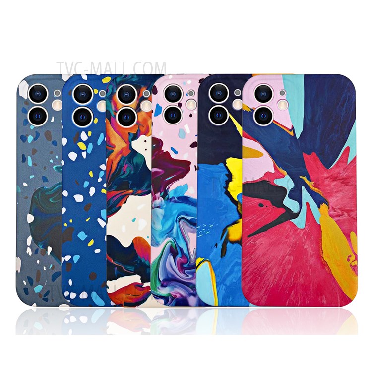 Watercolor Ink Printed Liquid Silicone Phone Case Cover for iPhone 12 mini - SC-01-4