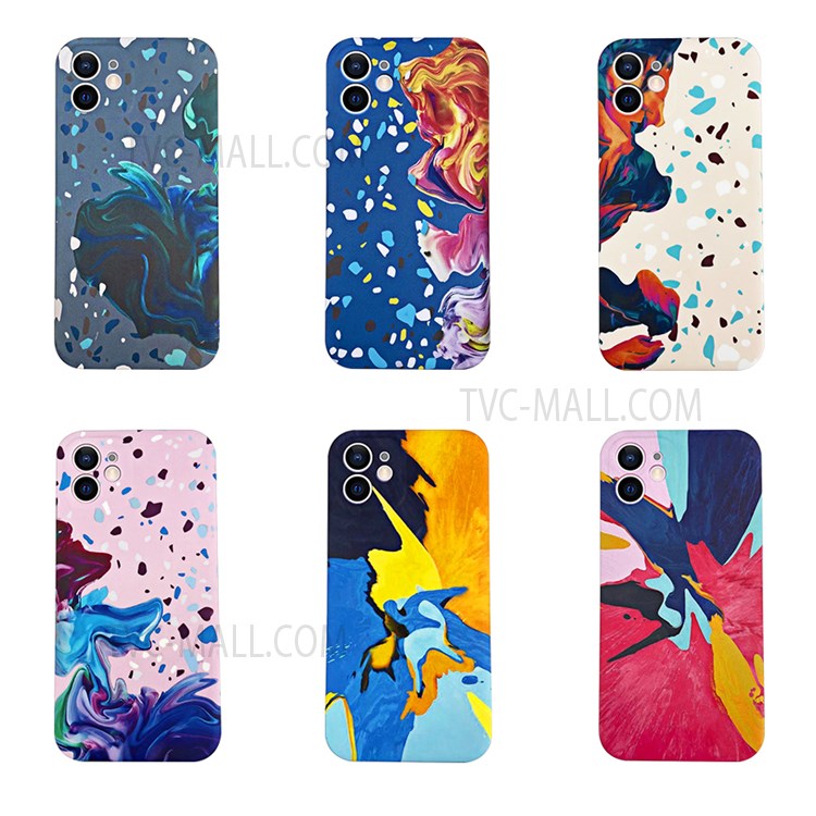 Watercolor Ink Printed Liquid Silicone Phone Case Cover for iPhone 12 mini - SC-01-6
