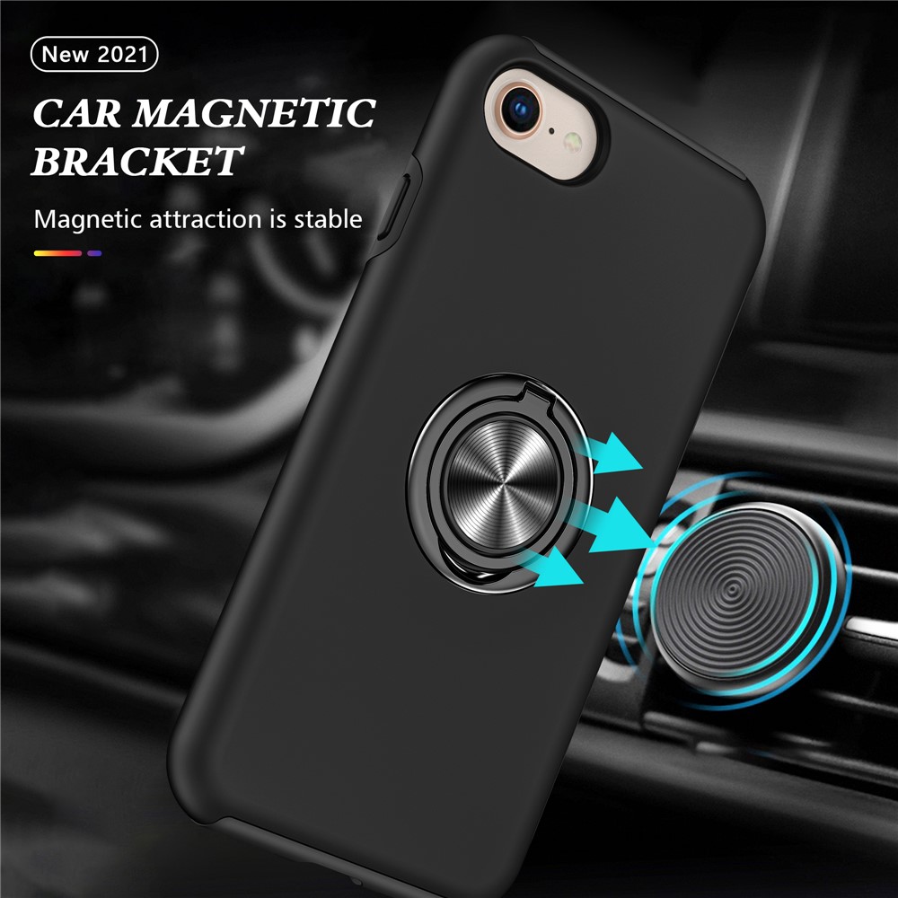Hybrid Phone Case Cover Full Protection with Ring Shape Kickstand Design for iPhone 7 4.7 inch/8 4.7 inch/SE (2nd Generation) - Black-2