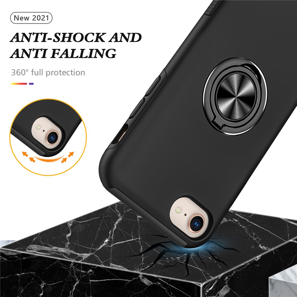 Hybrid Phone Case Cover Full Protection with Ring Shape Kickstand Design for iPhone 7 4.7 inch/8 4.7 inch/SE (2nd Generation) - Black-3