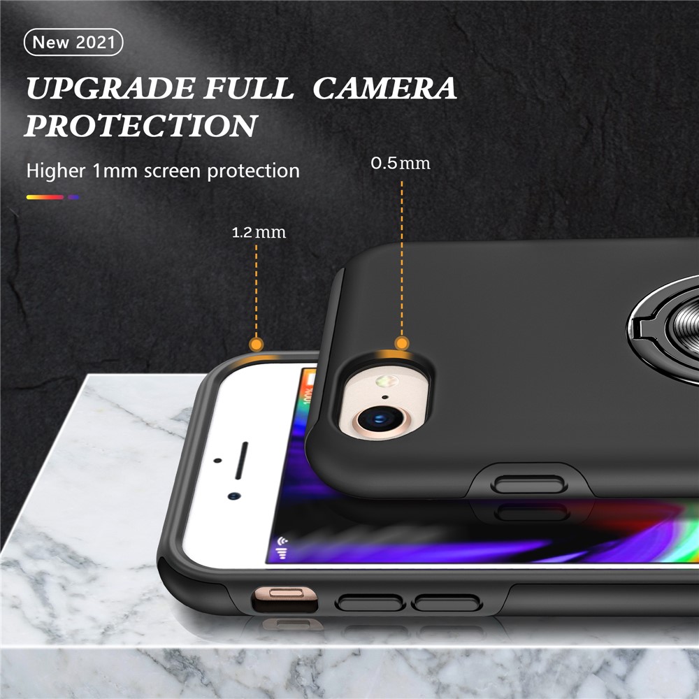 Hybrid Phone Case Cover Full Protection with Ring Shape Kickstand Design for iPhone 7 4.7 inch/8 4.7 inch/SE (2nd Generation) - Black-5