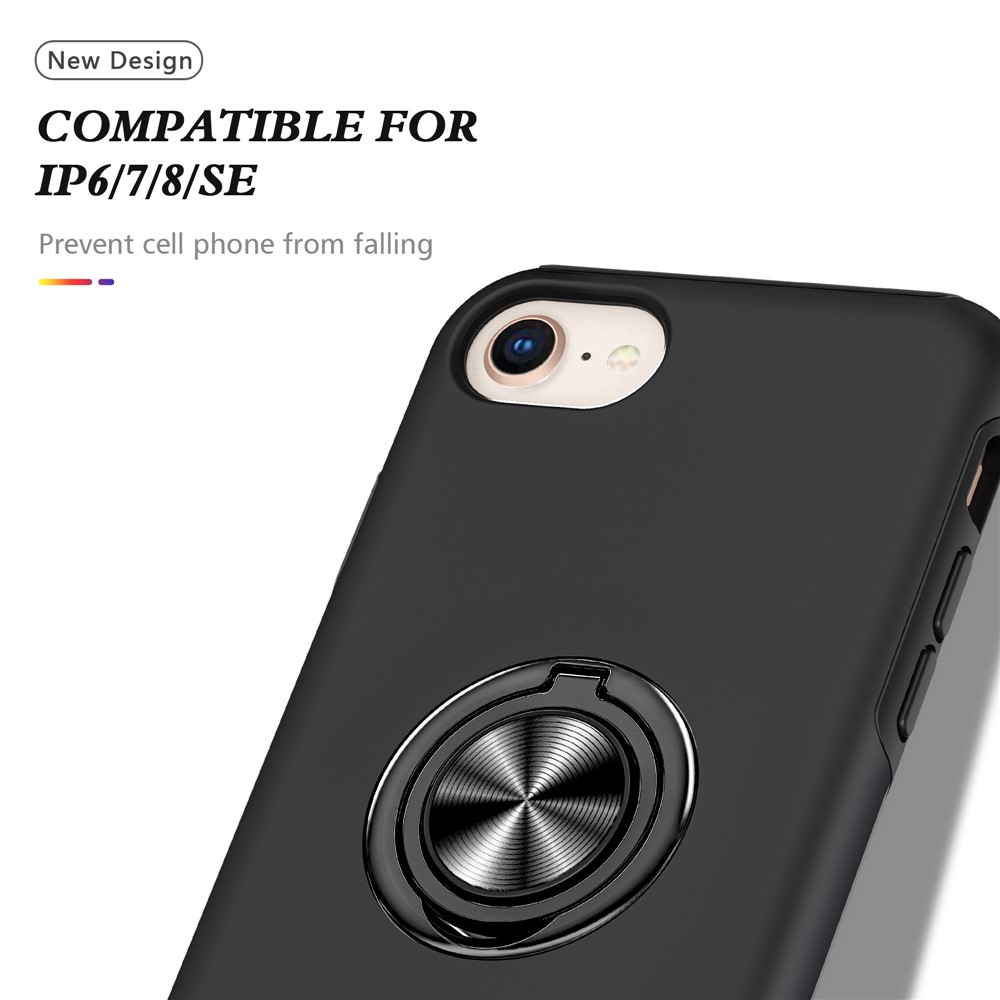 Hybrid Phone Case Cover Full Protection with Ring Shape Kickstand Design for iPhone 7 4.7 inch/8 4.7 inch/SE (2nd Generation) - Black-6