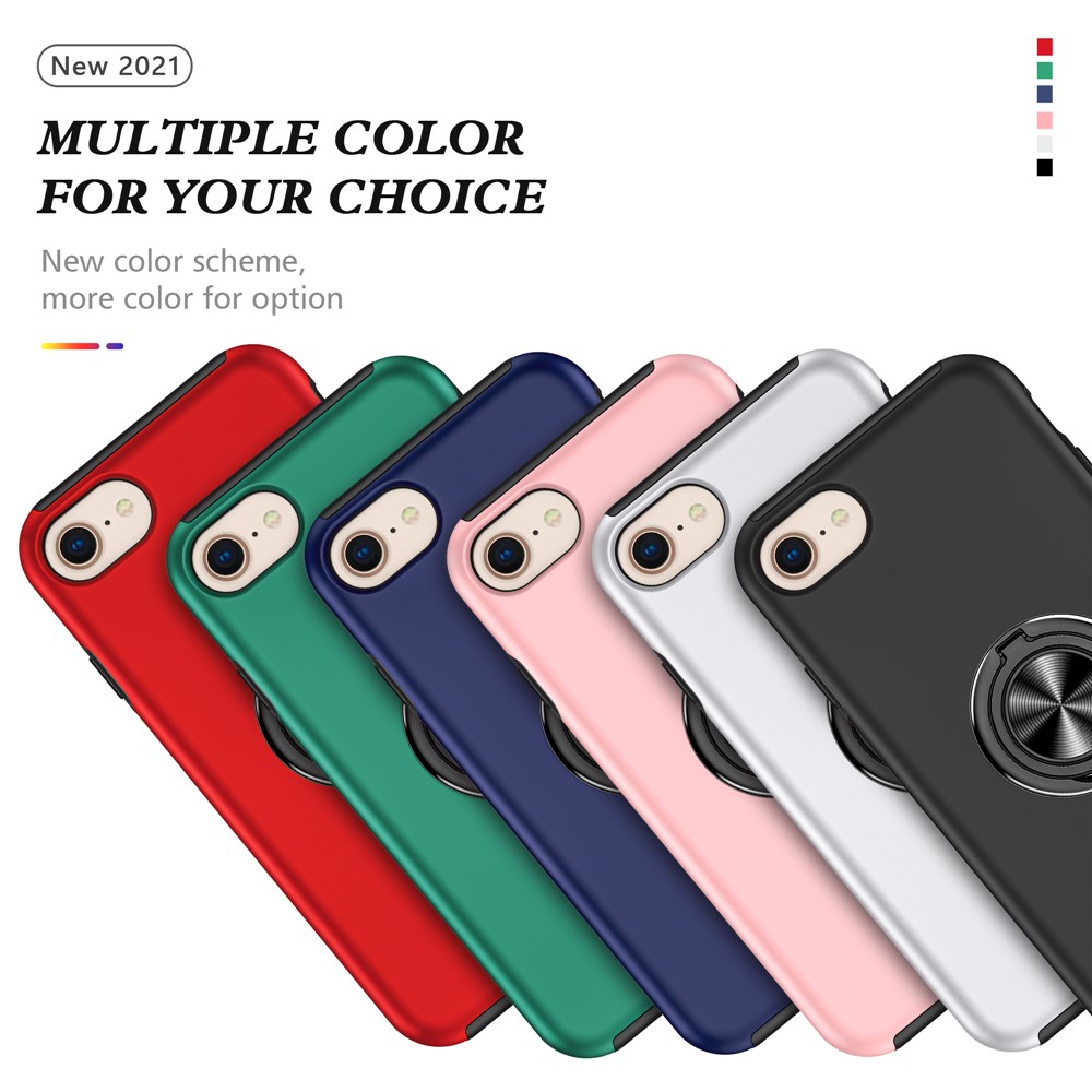 Hybrid Phone Case Cover Full Protection with Ring Shape Kickstand Design for iPhone 7 4.7 inch/8 4.7 inch/SE (2nd Generation) - Black-8