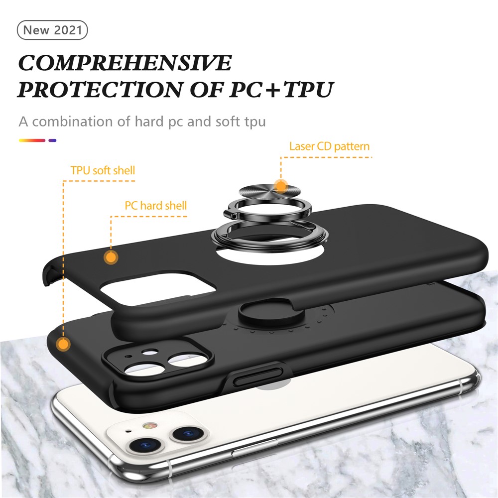 Hybrid Phone Case Ring Shape Kickstand Design Cover for iPhone 11 6.1 inch - Black-4