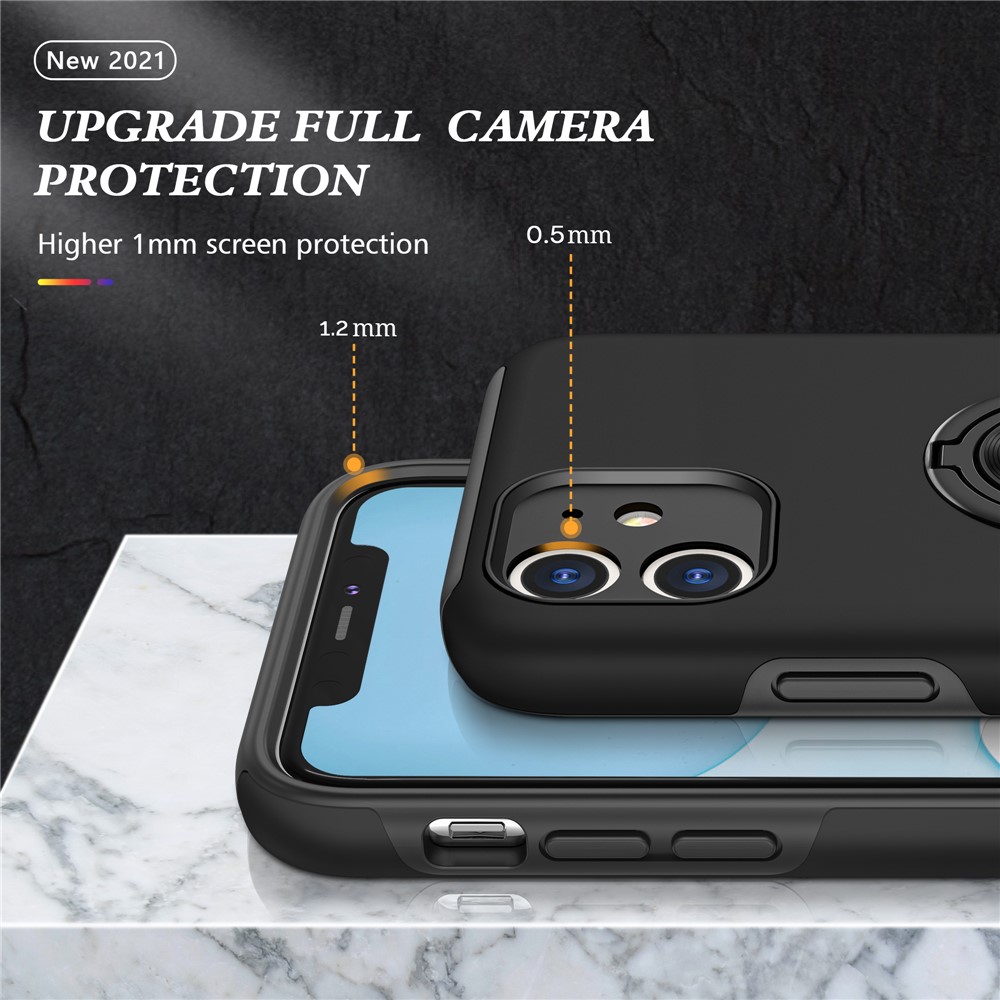 Hybrid Phone Case Ring Shape Kickstand Design Cover for iPhone 11 6.1 inch - Black-5
