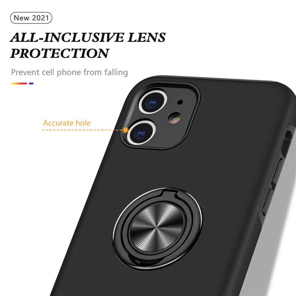 Hybrid Phone Case Ring Shape Kickstand Design Cover for iPhone 11 6.1 inch - Black-6