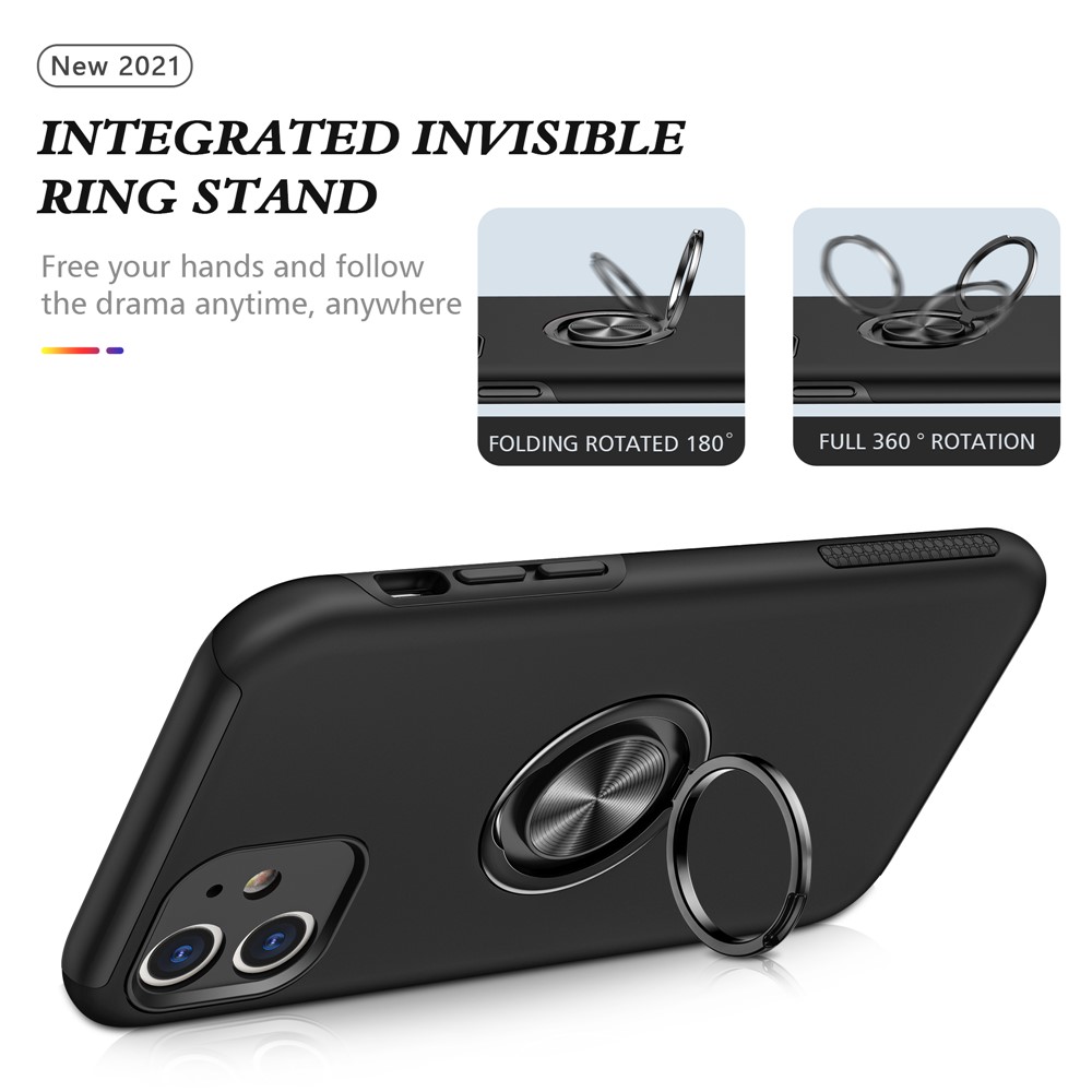 Hybrid Phone Case Ring Shape Kickstand Design Cover for iPhone 11 6.1 inch - Black-7
