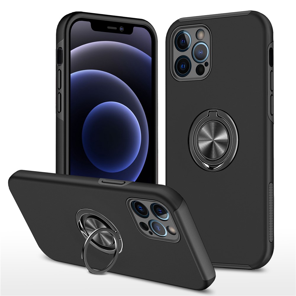 Ring Shape Kickstand Design Hybrid Phone Case Cover for iPhone 12 Pro - Black-1
