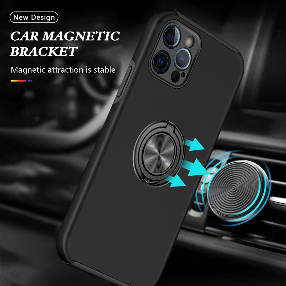 Ring Shape Kickstand Design Hybrid Phone Case Cover for iPhone 12 Pro - Black-2