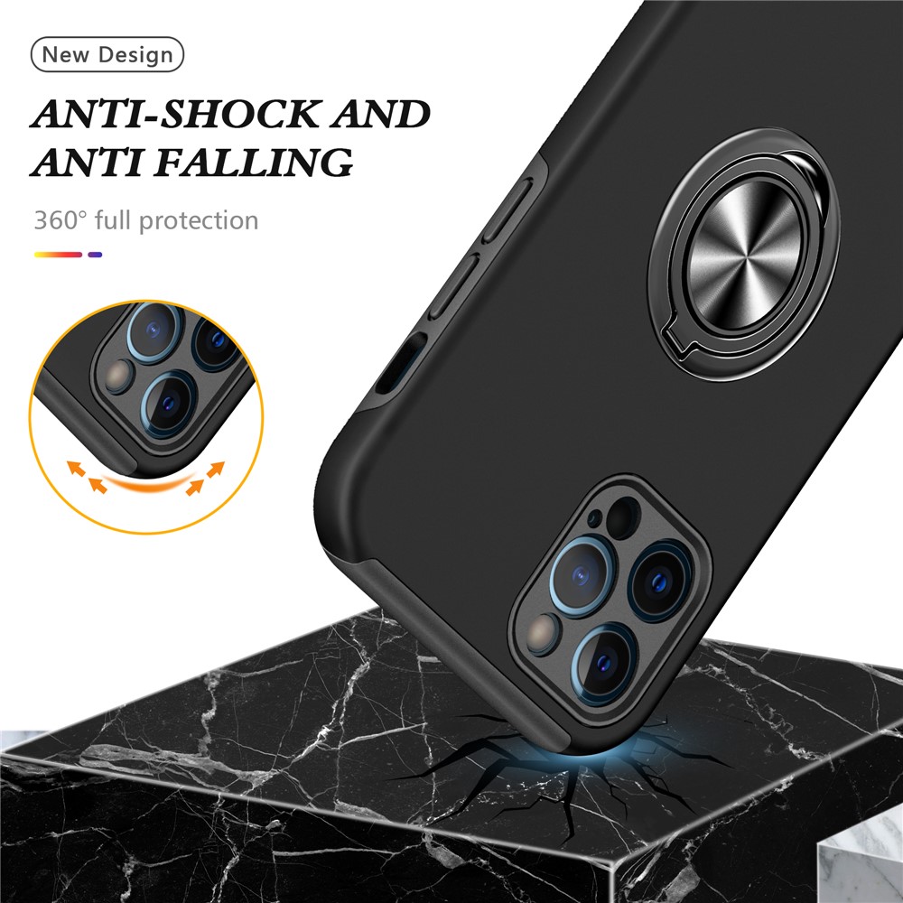 Ring Shape Kickstand Design Hybrid Phone Case Cover for iPhone 12 Pro - Black-3