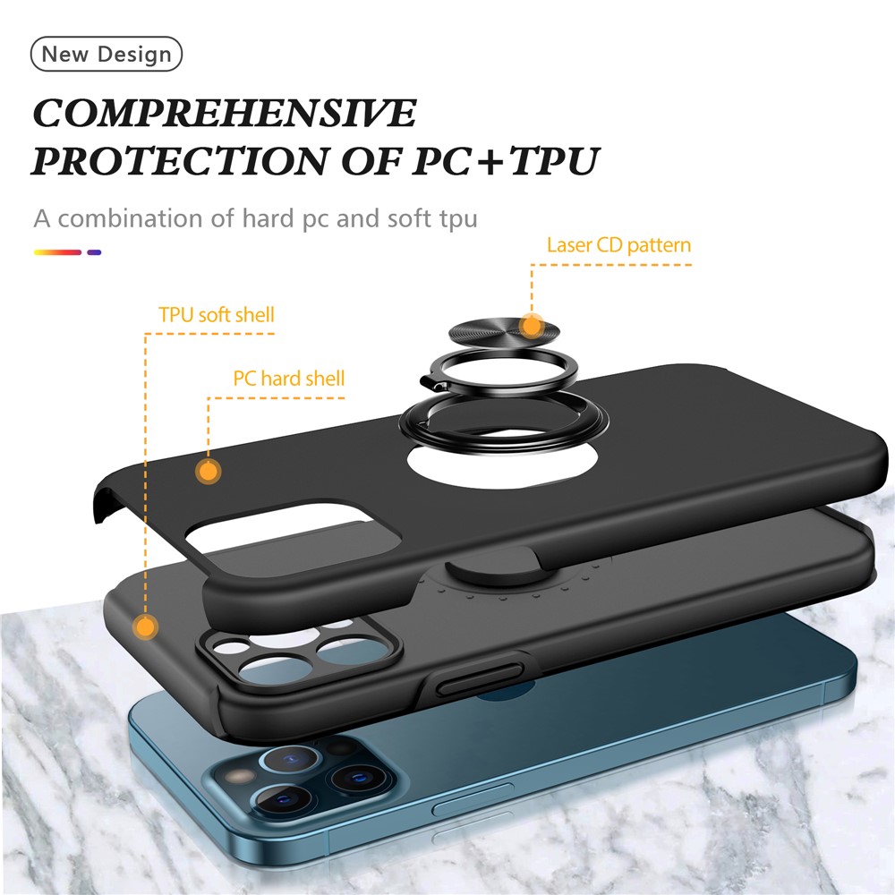 Ring Shape Kickstand Design Hybrid Phone Case Cover for iPhone 12 Pro - Black-4