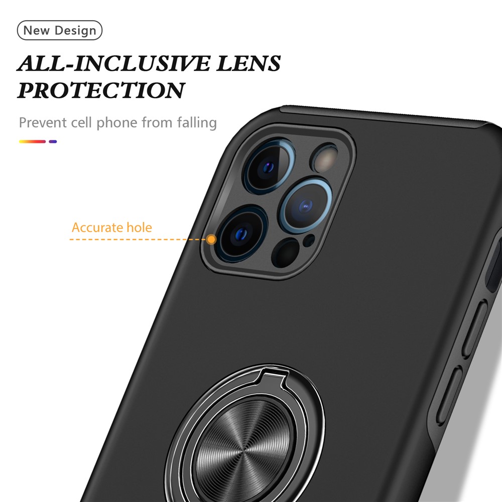 Ring Shape Kickstand Design Hybrid Phone Case Cover for iPhone 12 Pro - Black-6