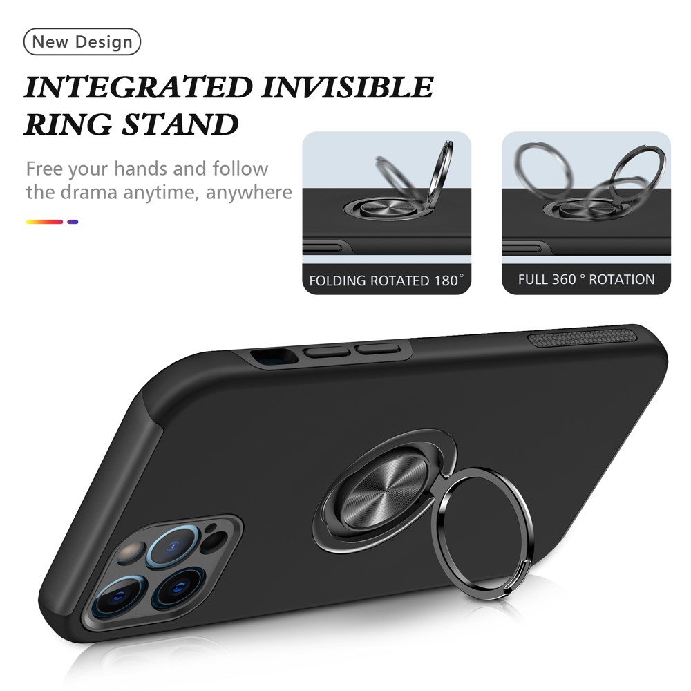 Ring Shape Kickstand Design Hybrid Phone Case Cover for iPhone 12 Pro - Black-7