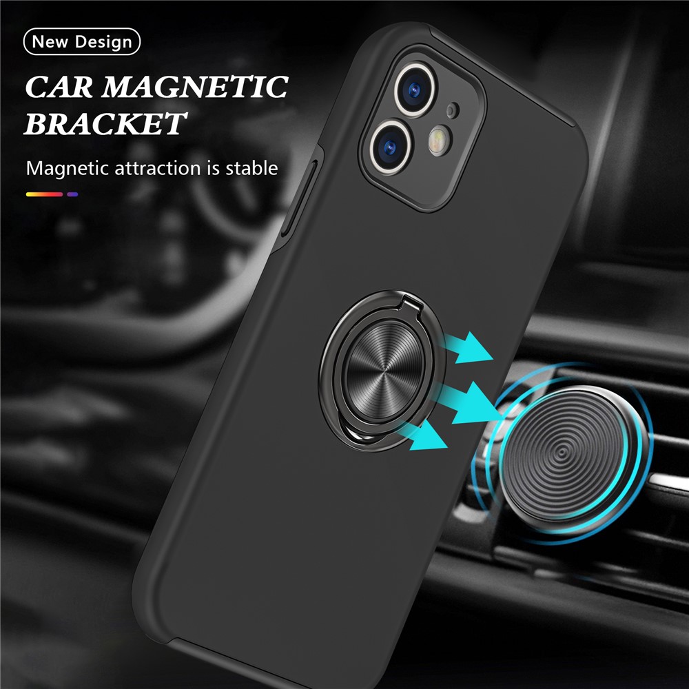 Full Protection Hybrid Phone Cover Case Ring Shape Kickstand Design for iPhone 12 - Black-2