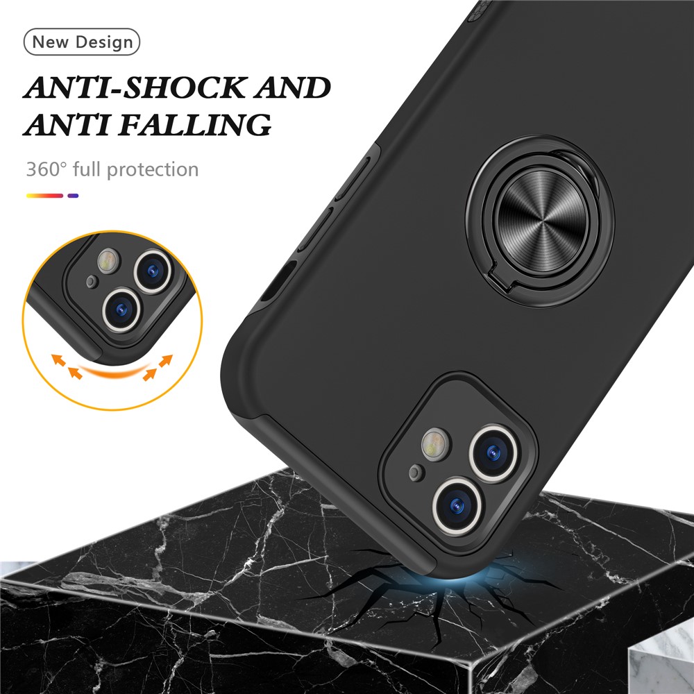 Full Protection Hybrid Phone Cover Case Ring Shape Kickstand Design for iPhone 12 - Black-3