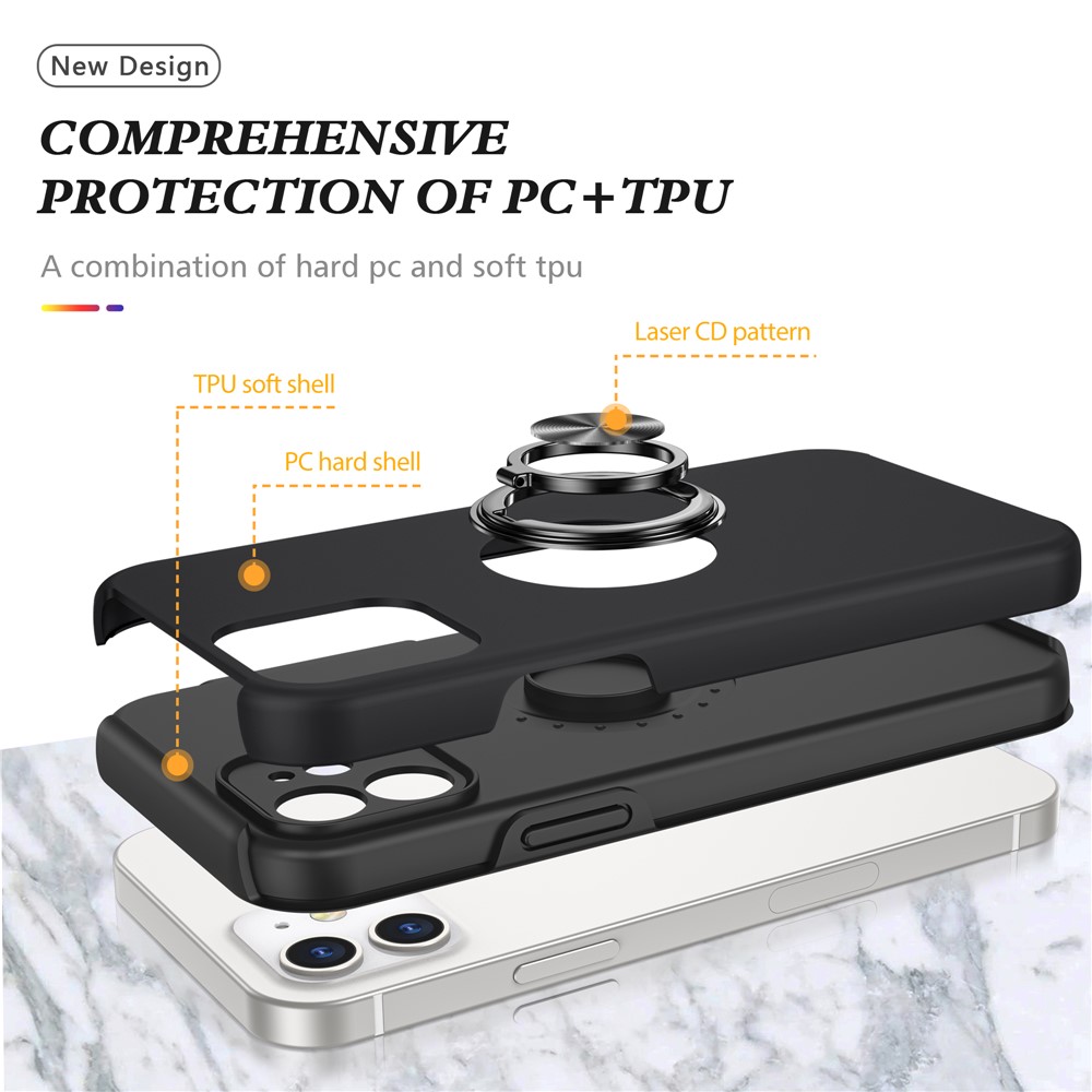 Full Protection Hybrid Phone Cover Case Ring Shape Kickstand Design for iPhone 12 - Black-4