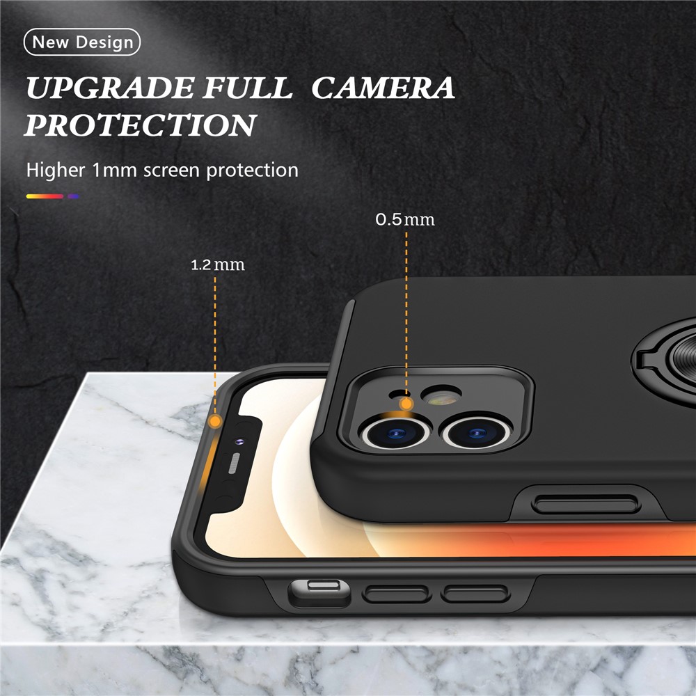 Full Protection Hybrid Phone Cover Case Ring Shape Kickstand Design for iPhone 12 - Black-5