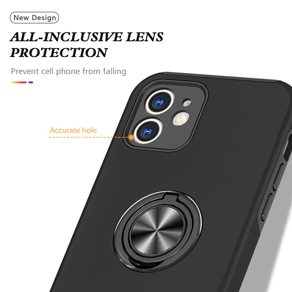 Full Protection Hybrid Phone Cover Case Ring Shape Kickstand Design for iPhone 12 - Black-6