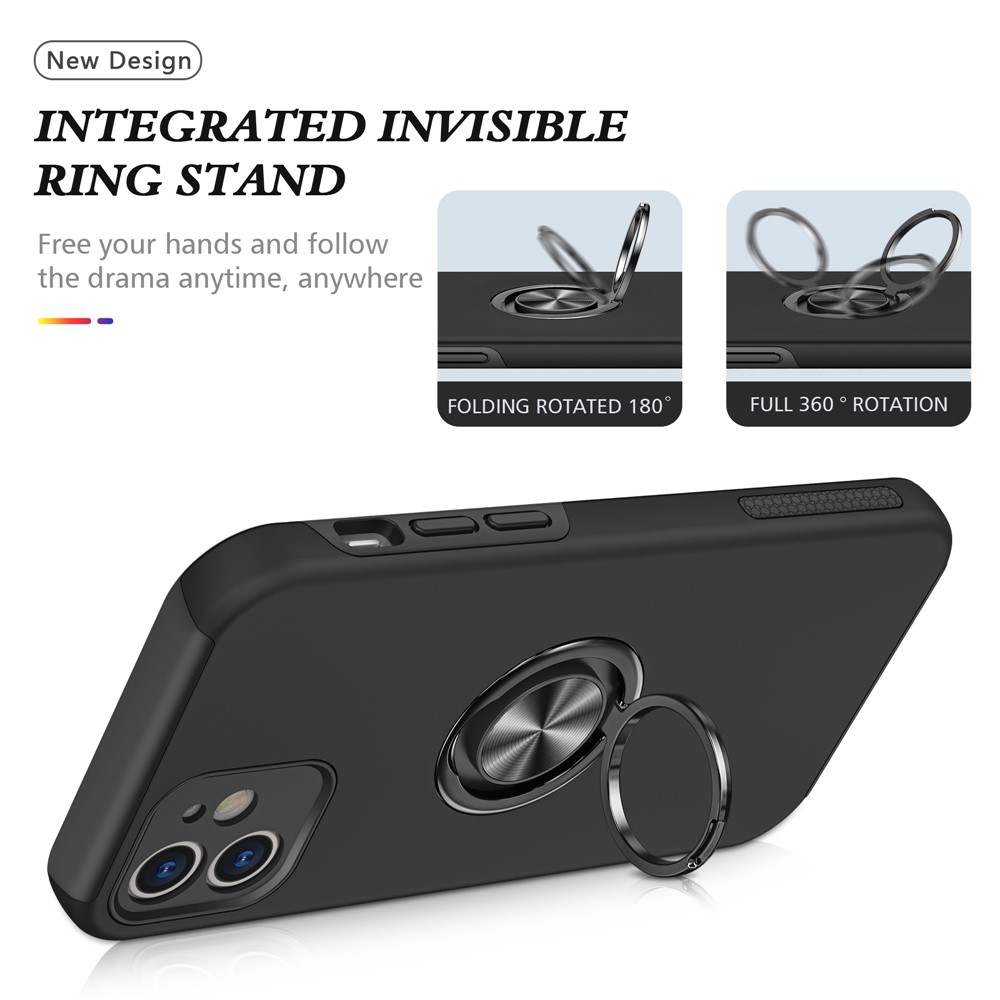 Full Protection Hybrid Phone Cover Case Ring Shape Kickstand Design for iPhone 12 - Black-7