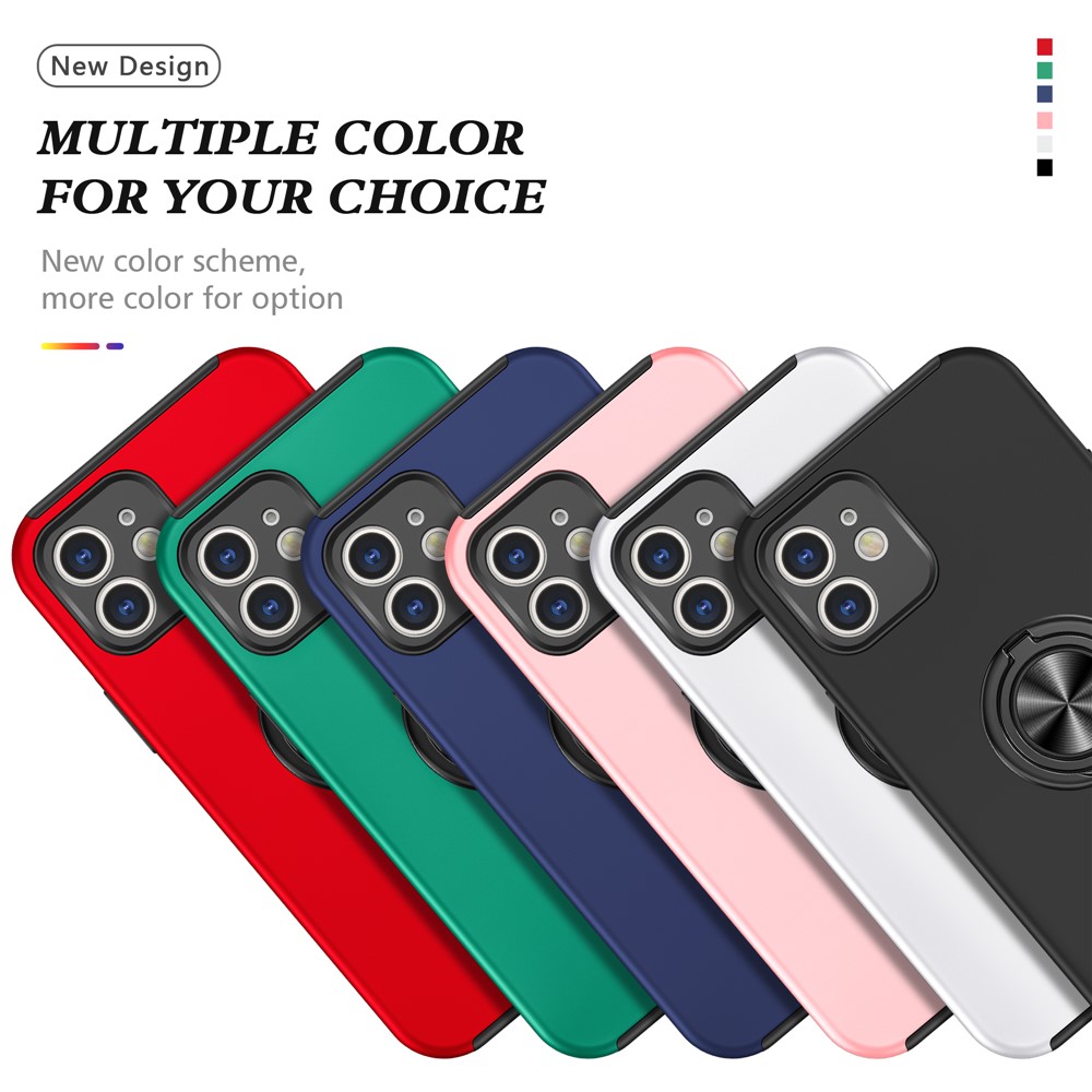 Full Protection Hybrid Phone Cover Case Ring Shape Kickstand Design for iPhone 12 - Black-8