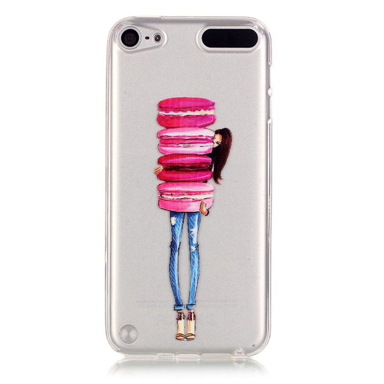 

Vivid Embossed Pattern TPU Phone Back Case for iPod Touch 5/6 - Girl Holding Macarron