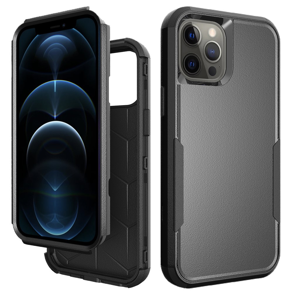 Full Protection TPU + PC Hybrid Phone Case for iPhone 12 Pro Max - Black/Black-1