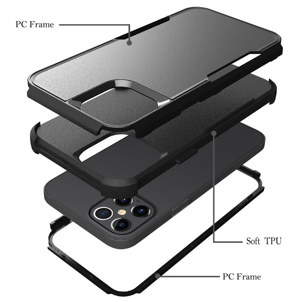 Full Protection TPU + PC Hybrid Phone Case for iPhone 12 Pro Max - Black/Black-6