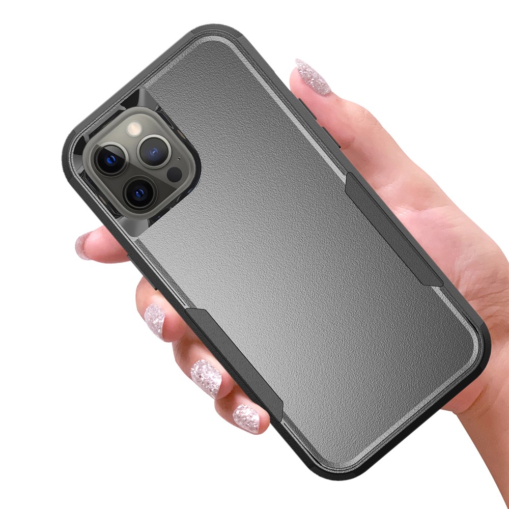 Full Protection TPU + PC Hybrid Phone Case for iPhone 12 Pro Max - Black/Black-7