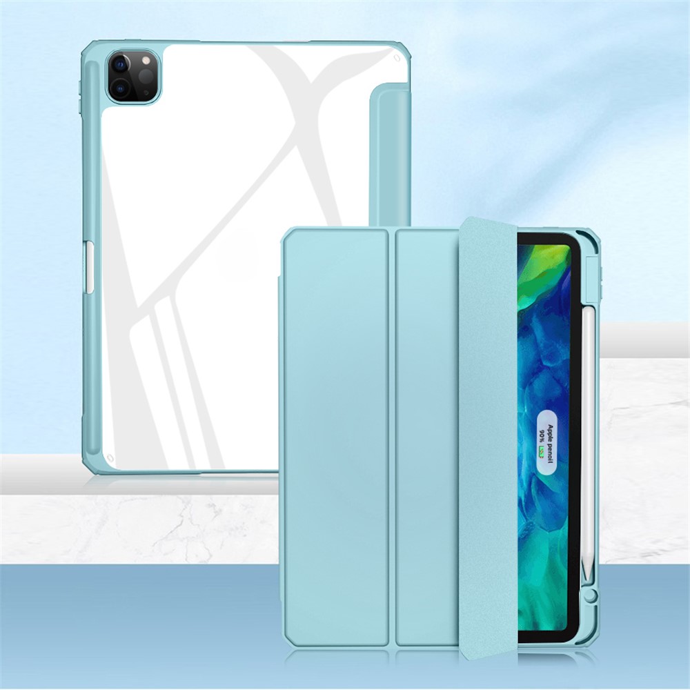 MUTURAL Tablet Case for iPad Pro 12.9 (2022)/(2021)/(2020)/(2018) Leather Protective Stand Cover with Pen Slot - Sky Blue