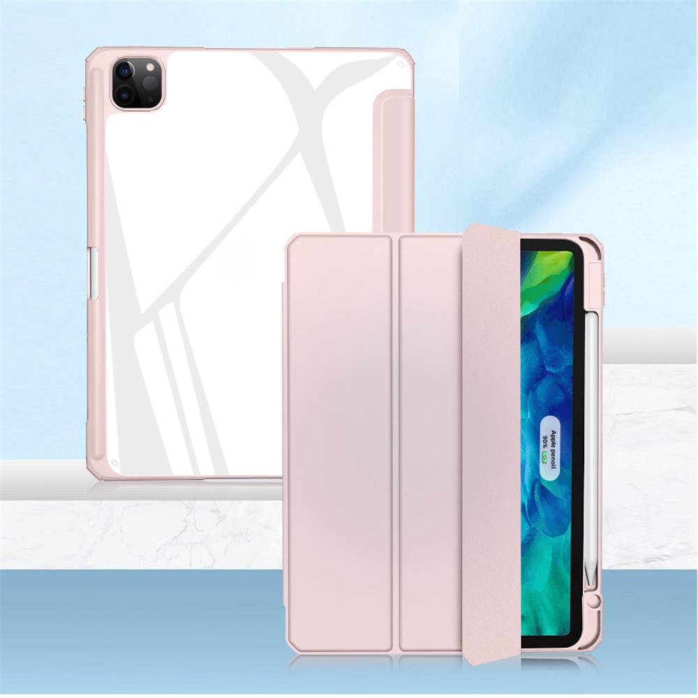 MUTURAL Tablet Case for iPad Pro 12.9 (2022)/(2021)/(2020)/(2018) Leather Protective Stand Cover with Pen Slot - Pink