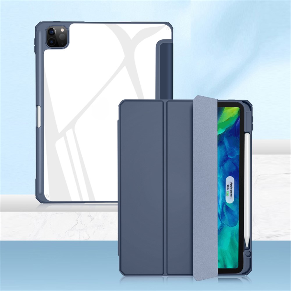 MUTURAL Tablet Case for iPad Pro 12.9 (2022)/(2021)/(2020)/(2018) Leather Protective Stand Cover with Pen Slot - Navy Blue